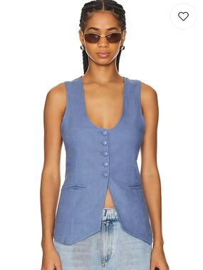 Free People Sleeveless Denim-Blue Button Vest